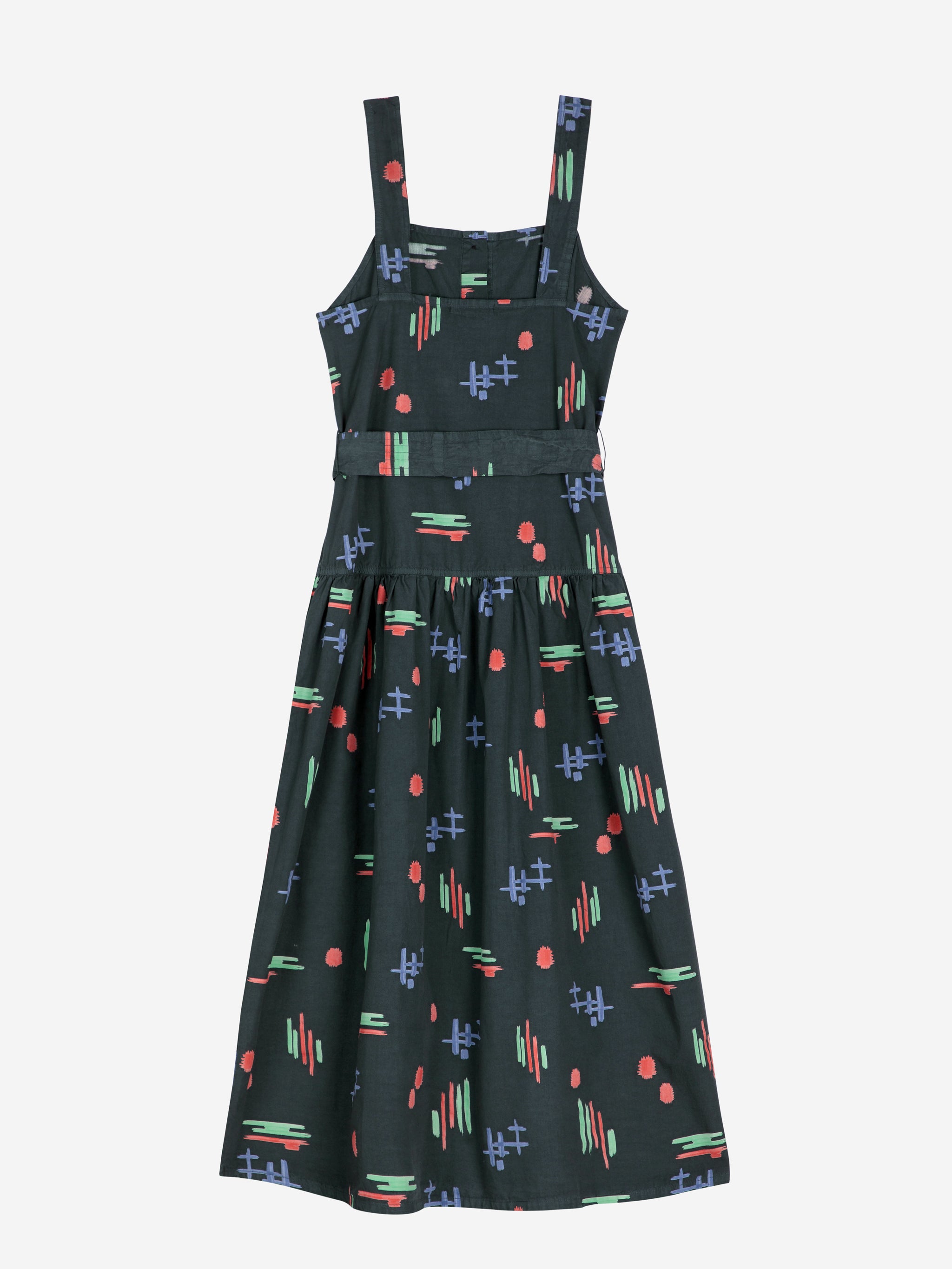 Multicolor print evasé strap dress