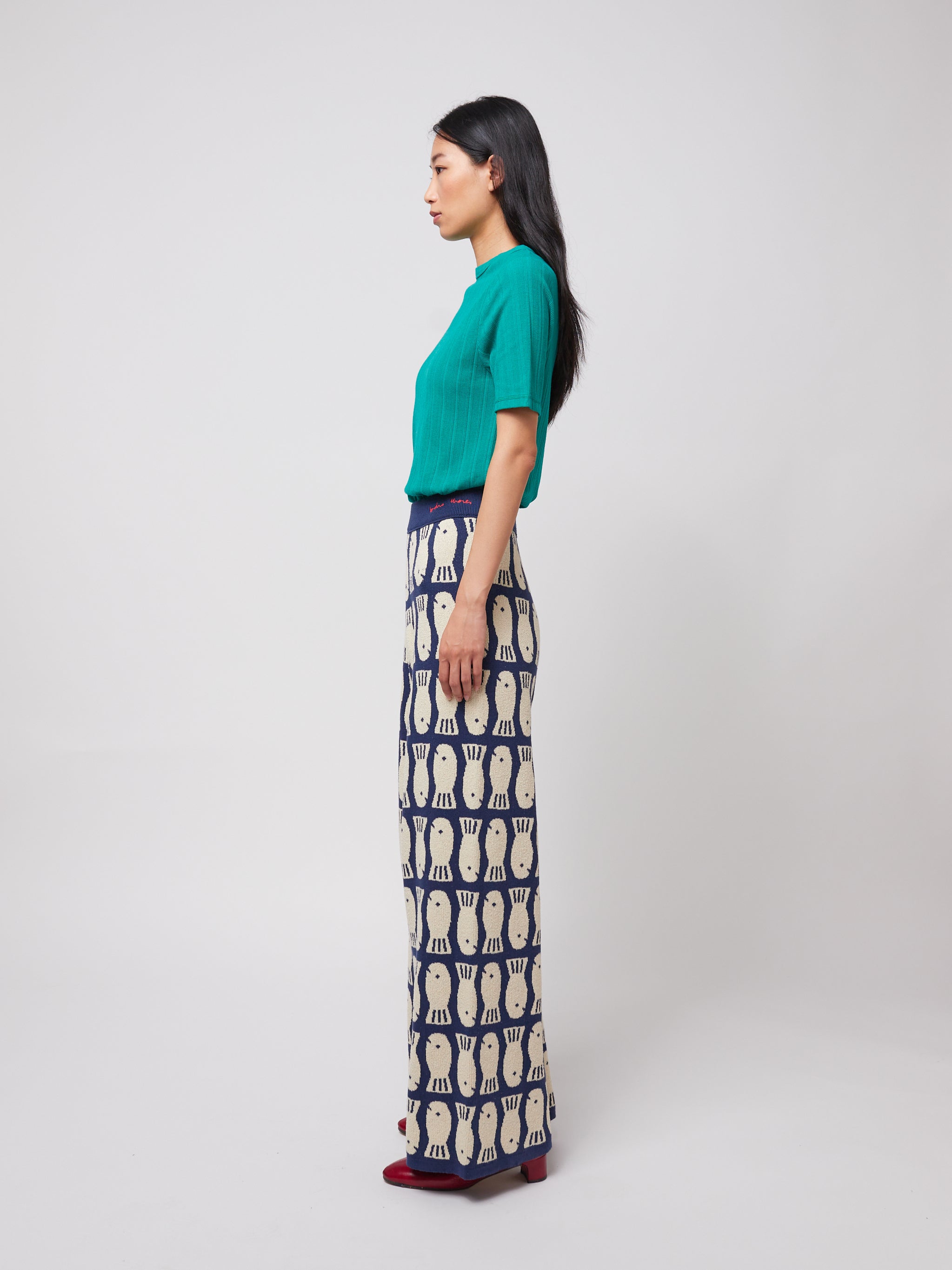 Lucky Fish jacquard knitted trousers