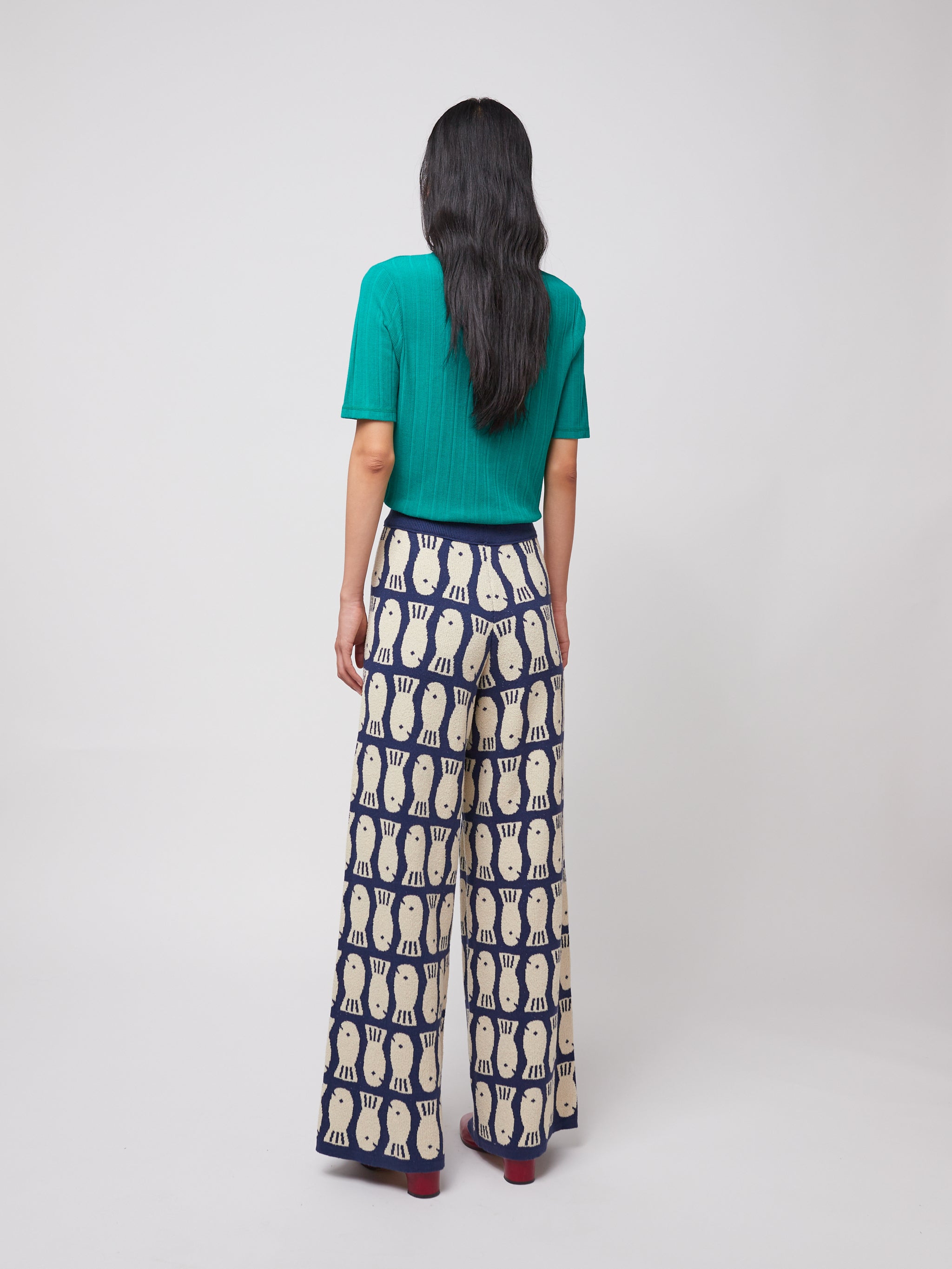 Lucky Fish jacquard knitted trousers