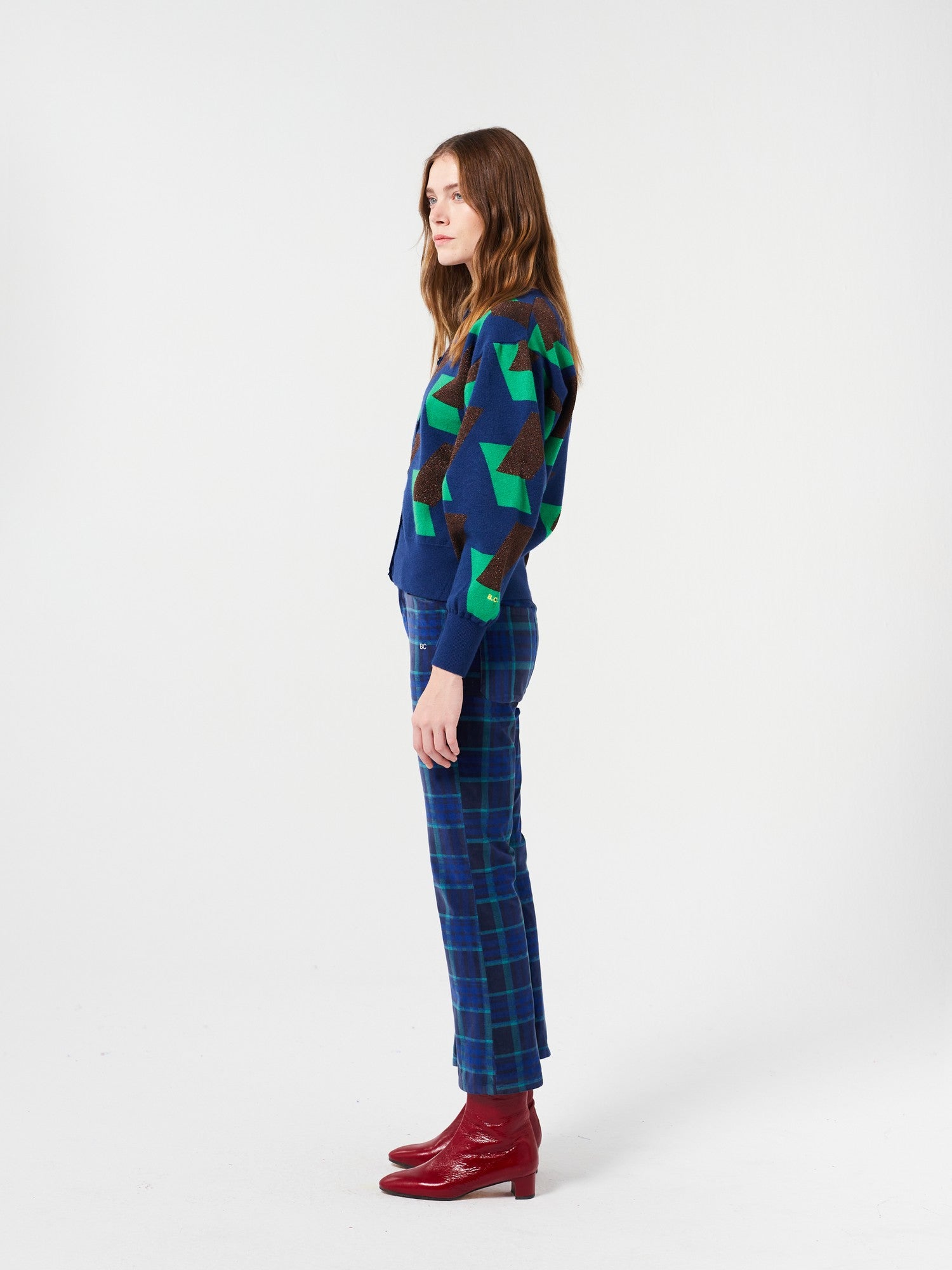 Multicolour checked jacquard knitted cardigan